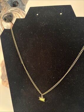 Plunder Gold-Tone Chain Necklace with Green Crystal Bar Pendant